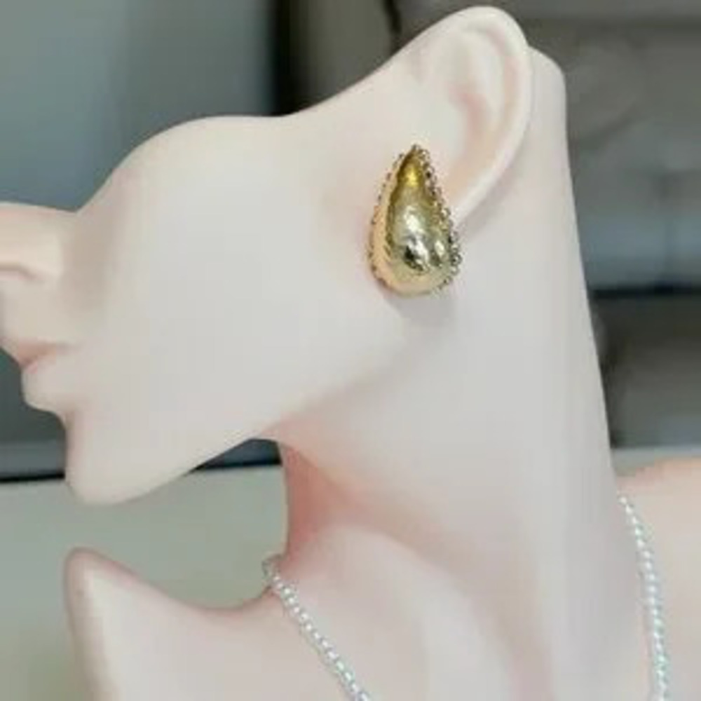 Gold Teardrop Hammered Earrings - Women Jewelry
